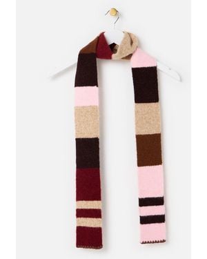 Oliver Bonas Burgundy & Colour Block Knitted Skinny Scarf - White