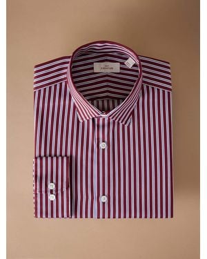 Next Burgundy Stripe Slim Fit 100% Cotton Signature Single Cuff Shirt - Red