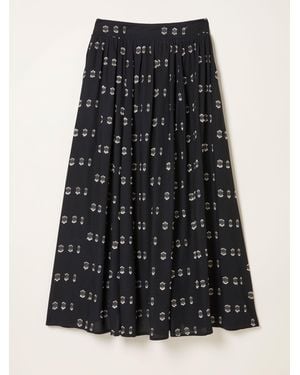 FatFace Willow Metallic Midi Skirt - Black