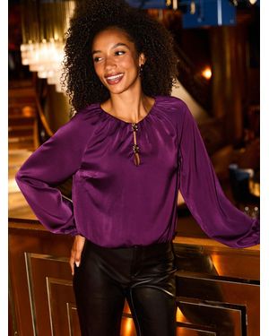 Sosandar Satin Keyhole Detail Top - Purple