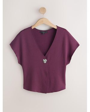 Next Burgundy Hardware V-Neck Short Sleeved Waist Coat - Purple