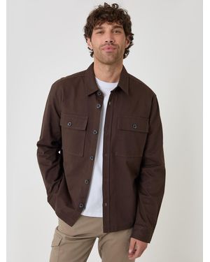 Threadbare Cotton Twill Shacket With Pockets - Brown