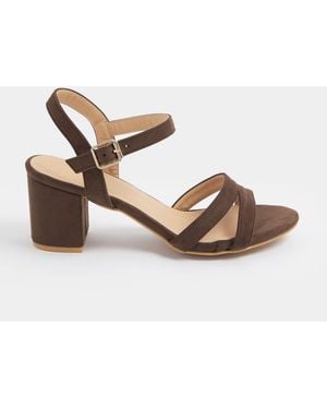 Yours Curve Wide Fit Faux Suede Mid Block Heel Sandals - Brown