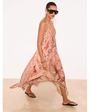 Lipsy Printed Maxi Strappy Hanky Hem Beach Cover-Up Dress - Pink