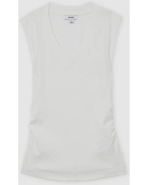 Reiss Stretch-Cotton Rib Ruched V-Neck Vest - White