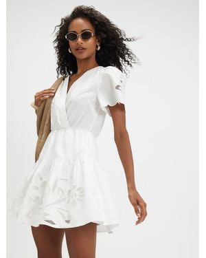 River Island Short Sleeve Poplin Cutwork Mini Dress - White