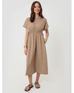 Threadbare Kimono Sleeve Drawstring Waist Midi Dress - Natural