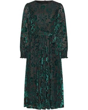 M Com Petite Barroque Devore Long Sleeve Midi Dress - Green