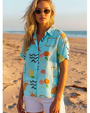 Roman Beach Print Shirt - Blue