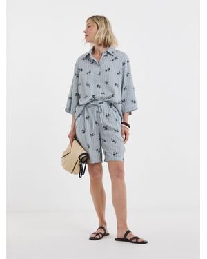 JD Williams Printed Linen Mix Half Sleeve Shirt - Blue