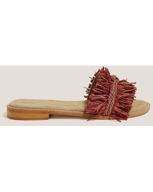Monsoon Rhia Leather Raffia Slide Sandals - Pink