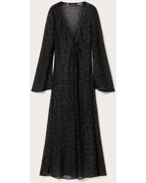AllSaints Leopard Print Zalia Beach Cover-Up Dress - Black