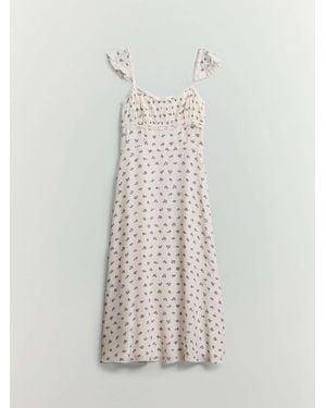 BHOEM Floral Print Short Sleeve Midi Dress - White
