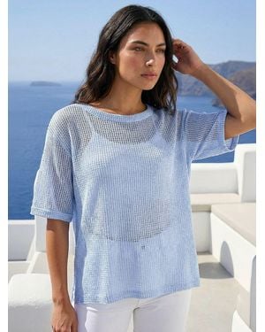 Roman Oversized Textured Stretch Top - Blue