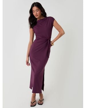 Threadbare Twist Detail Slash Neck Maxi Dress - Purple