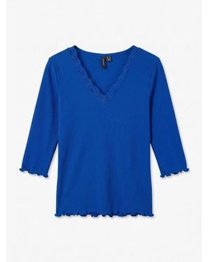 Vero Moda Vero Moda Lace Trim V-Neck Top - Blue