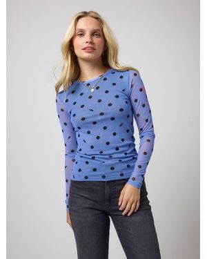 Scamp & Dude Polka Dot Printed Mesh Top - Blue