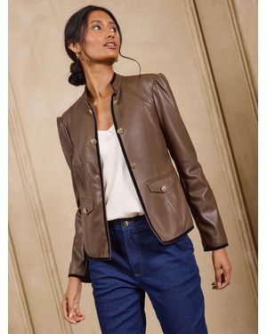 Love & Roses Chocolate Pu Military Jacket - Blue