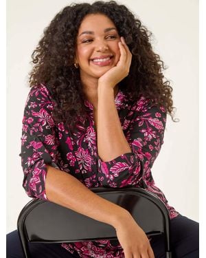 Roman Curve Textured Floral Print Shirt - Rot