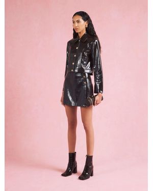 River Island Faux Leather Button Detail Asymmetric Mini Skirt - Pink