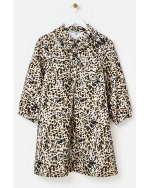 Oliver Bonas Animal Print Frill Collar Denim Mini Dress - White