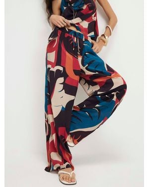 River Island Leaf Print Wide Leg Pants - Blue