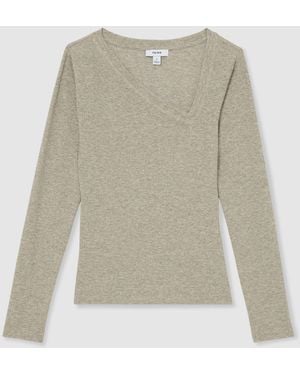 Reiss Fliss Asymmetric Metallic Long-Sleeve Top - White