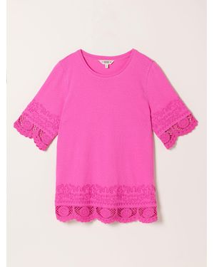 FatFace Fatface Chloe Crochet Detail T-Shirt - Pink