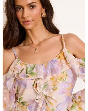 Lipsy Floral Print Cold Shoulder Strappy Ruffled Top - Pink