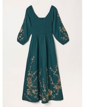FatFace Fatface Adele Metallic Embroidered Midi Dress - Green
