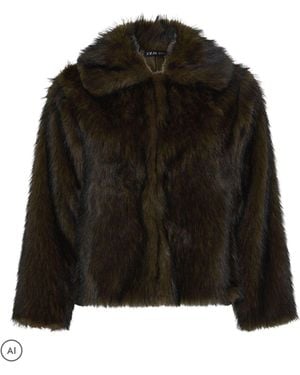 Yours Curve Faux Fur Tipped Coat - Black