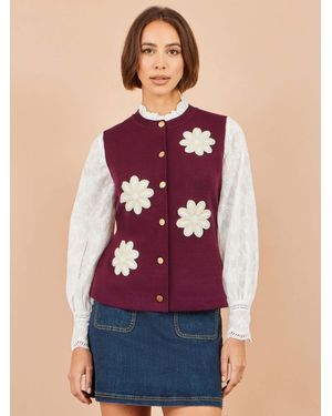 Yumi' Flower Appliqué Knit Waistcoat - Blue