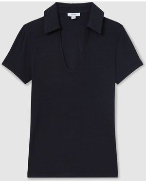 Reiss Daria Scoop-Neck Jersey Polo Top - Black