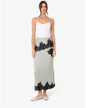 Amy Lynn Verona Stripe Satin Lace Contrast Maxi Skirt - White