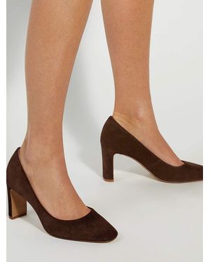 Dune Wide Fit Arriving Comfort Mid Block Heel Suede Shoes - Brown