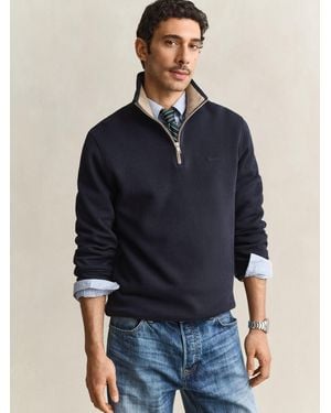 GANT Sacker Quarter Zip Jersey Sweatshirt - Blue