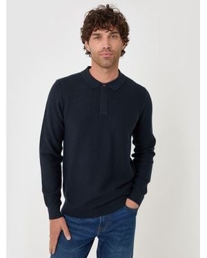 Threadbare Waffle Stitch Polo Button Sweater - Blue