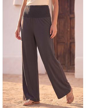 Roman Petite Shirred Waist Pants - Brown