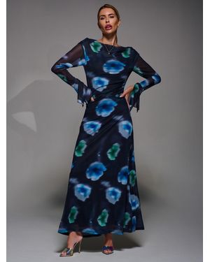 Jolie Moi Long Sleeve Slash Neck Maxi Dress - Blue