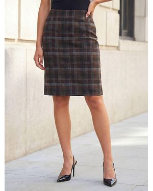 Roman Brushed Check Pencil Skirt - Brown