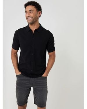 Threadbare Knitted Short Sleeve Shirt - Black