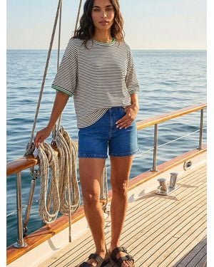 Roman Stripe Print Stretch Tunic Top - Blue