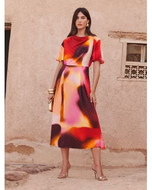 Love & Roses Ombre Satin Drape Neck Midi Dress - Pink