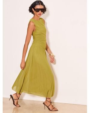 Lipsy Dropped Aysm Waist Mesh Sleeveless Midi Dress - Yellow