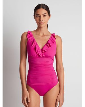 Ralph Lauren Beach Club Solids Ruffle Front Swimsuit - Pink