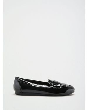 Lipsy Faux Patent Leather Fringe Flat Slim Slip On Workwear Loafers - White