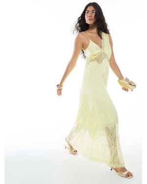 River Island One Shoulder Lace Satin Maxi Dress - White