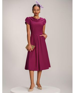 Jolie Moi Roll Neck Petal Sleeve Midi Dress - Pink