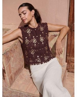 Lipsy Chocolate Crochet Sequin Detail Waistcoat - Brown