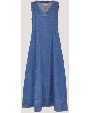 Monsoon Tessa V-Neck Sleeveless Denim Midi Dress - Blue